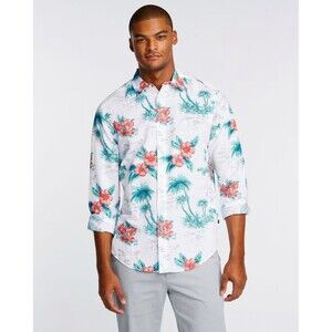 Nautica Blue Sail linen blend Long Sleeve shirt in tropical print Size XXL